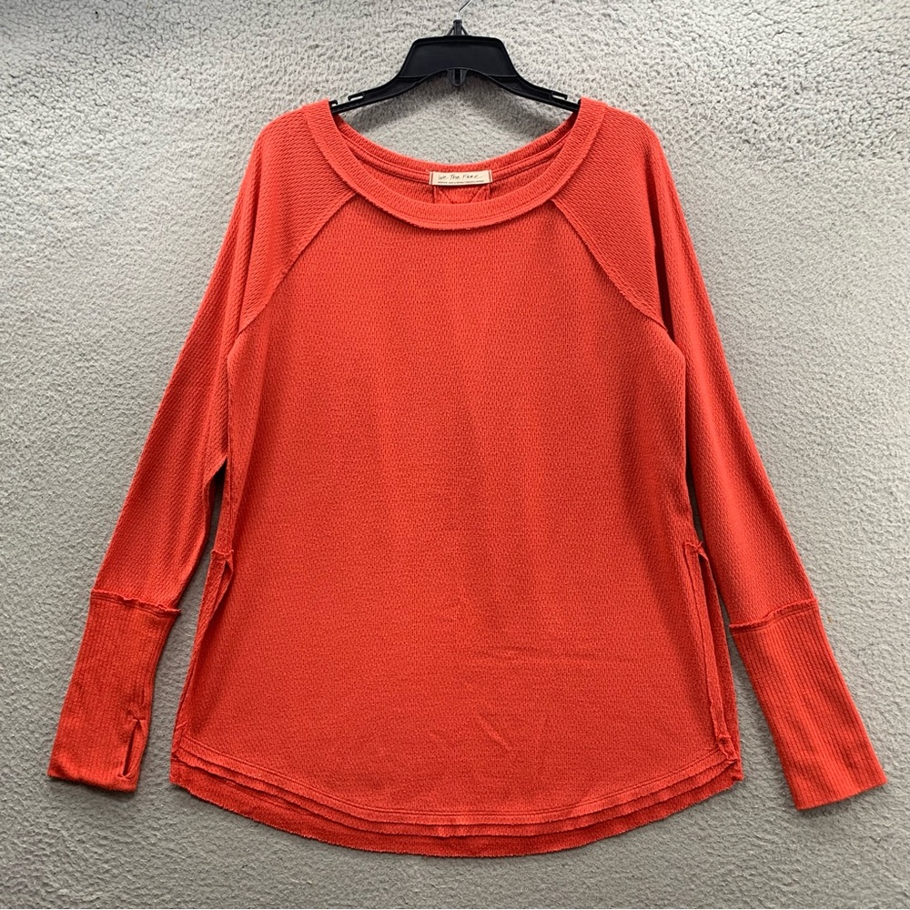 Free People Women’s Orange North Shore Thermal Waffle Jewel Neck Tunic Top M